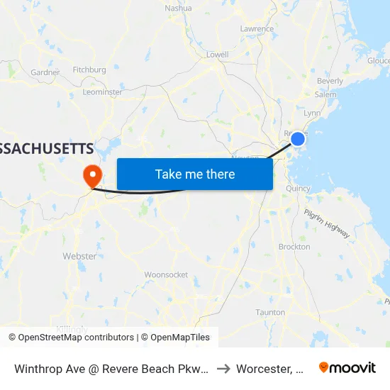 Winthrop Ave @ Revere Beach Pkway to Worcester, MA map