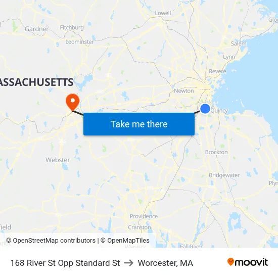 168 River St Opp Standard St to Worcester, MA map