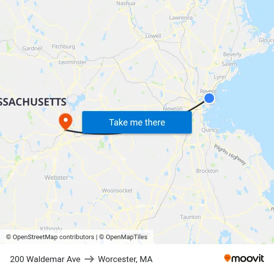 200 Waldemar Ave to Worcester, MA map