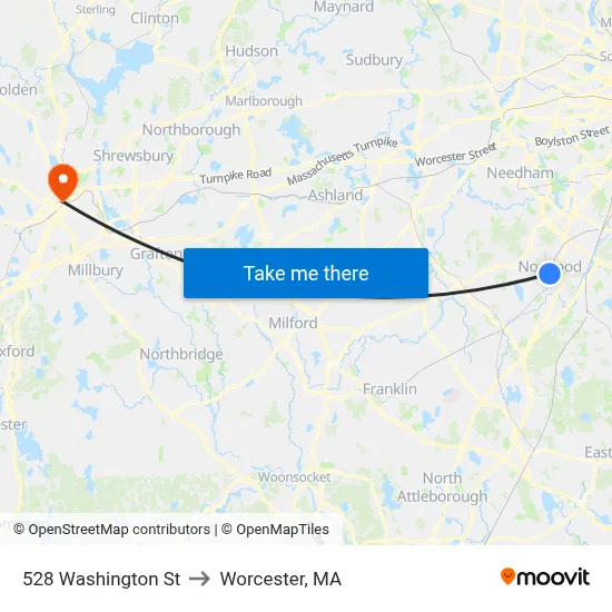 528 Washington St to Worcester, MA map