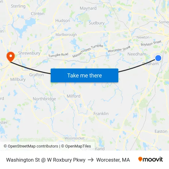 Washington St @ W Roxbury Pkwy to Worcester, MA map