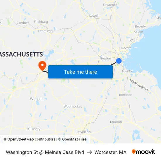 Washington St @ Melnea Cass Blvd to Worcester, MA map