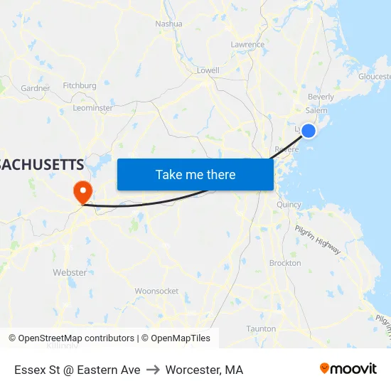 Essex St @ Eastern Ave to Worcester, MA map