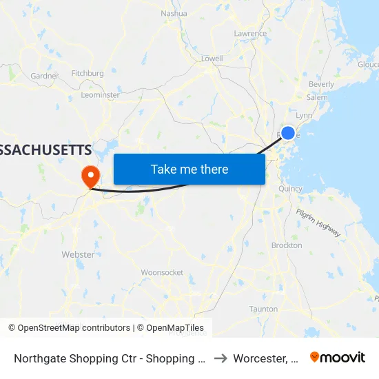 Northgate Shopping Ctr - Shopping Mall to Worcester, MA map
