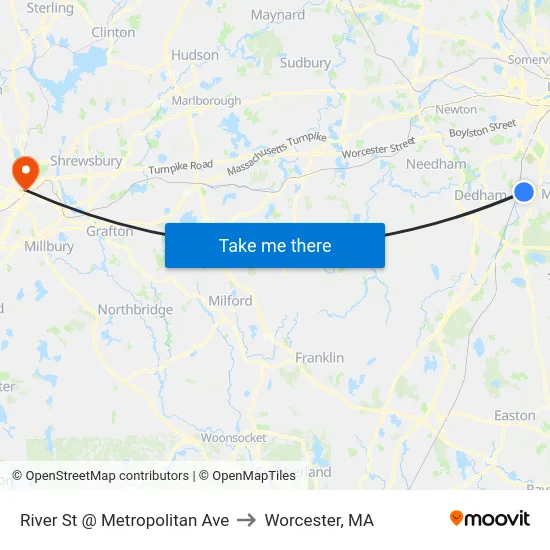 River St @ Metropolitan Ave to Worcester, MA map