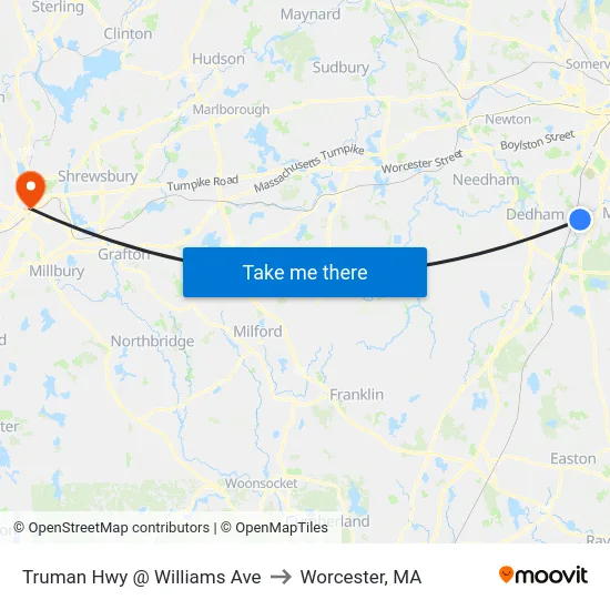 Truman Hwy @ Williams Ave to Worcester, MA map