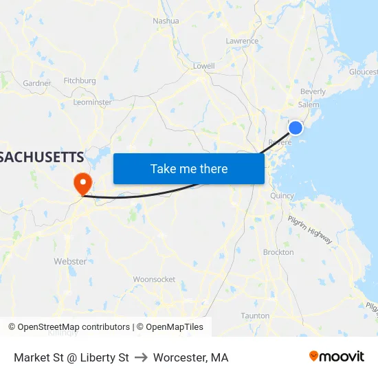 Market St @ Liberty St to Worcester, MA map