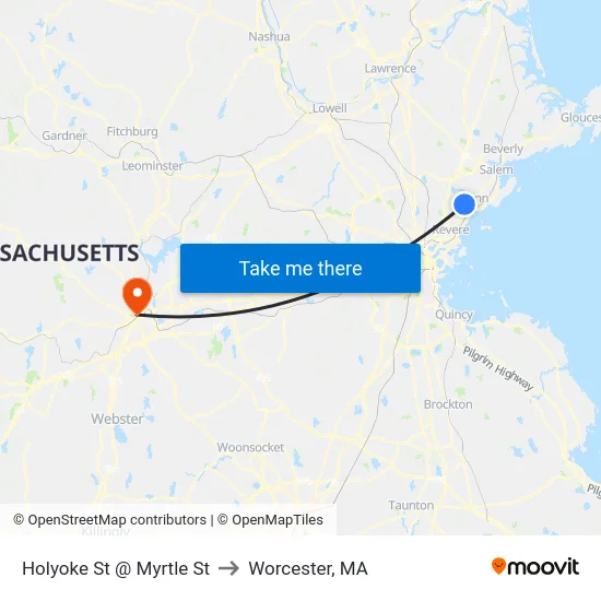 Holyoke St @ Myrtle St to Worcester, MA map