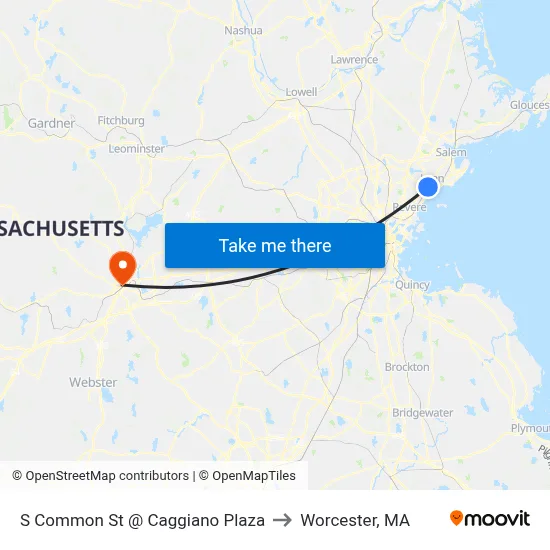 S Common St @ Caggiano Plaza to Worcester, MA map
