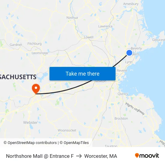 Northshore Mall @ Entrance F to Worcester, MA map