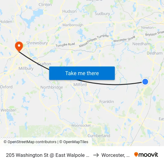 205 Washington St @ East Walpole Loop to Worcester, MA map