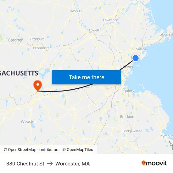380 Chestnut St to Worcester, MA map