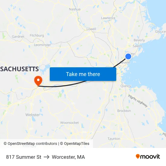 817 Summer St to Worcester, MA map