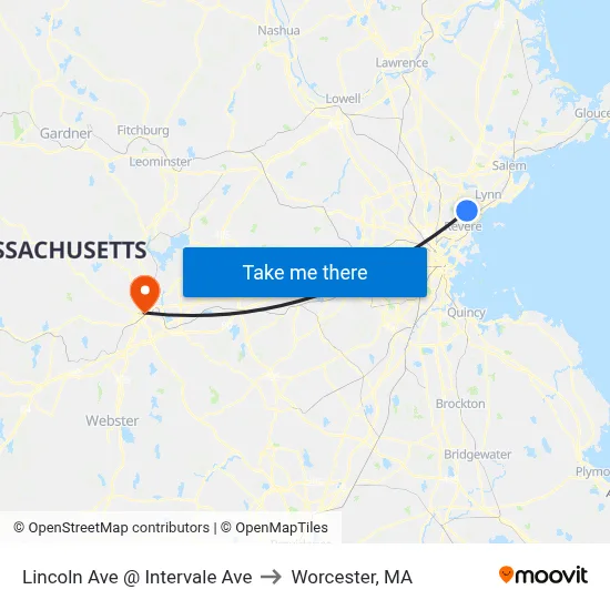Lincoln Ave @ Intervale Ave to Worcester, MA map