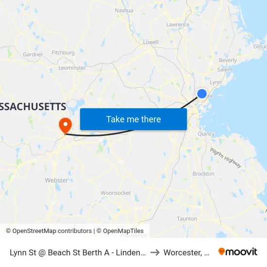 Lynn St @ Beach St Berth A - Linden Sq to Worcester, MA map