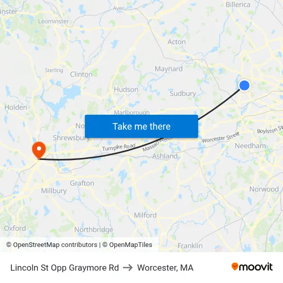 Lincoln St Opp Graymore Rd to Worcester, MA map