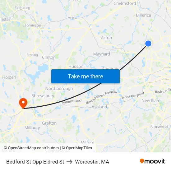 Bedford St Opp Eldred St to Worcester, MA map