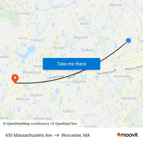 430 Massachusetts Ave to Worcester, MA map