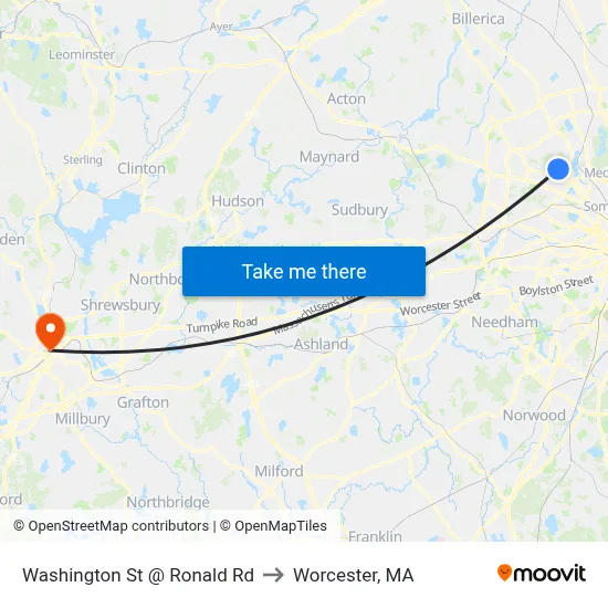 Washington St @ Ronald Rd to Worcester, MA map
