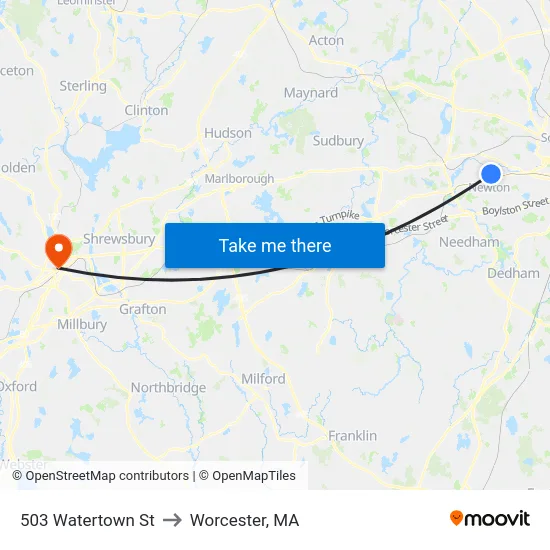 503 Watertown St to Worcester, MA map