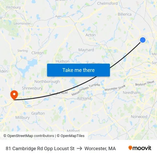 81 Cambridge Rd Opp Locust St to Worcester, MA map