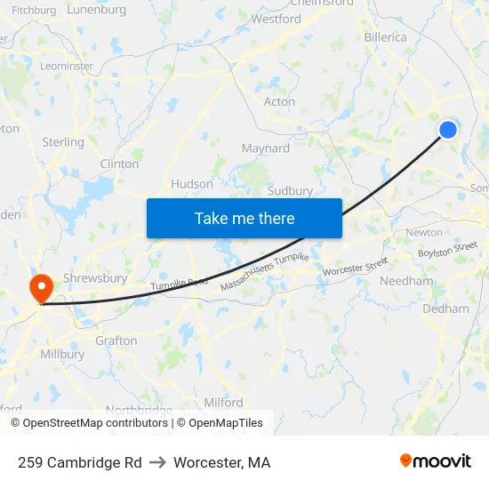 259 Cambridge Rd to Worcester, MA map