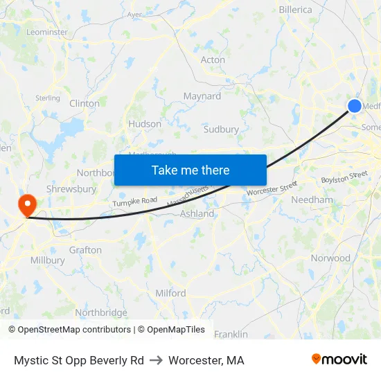 Mystic St Opp Beverly Rd to Worcester, MA map