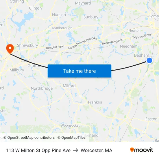 113 W Milton St Opp Pine Ave to Worcester, MA map