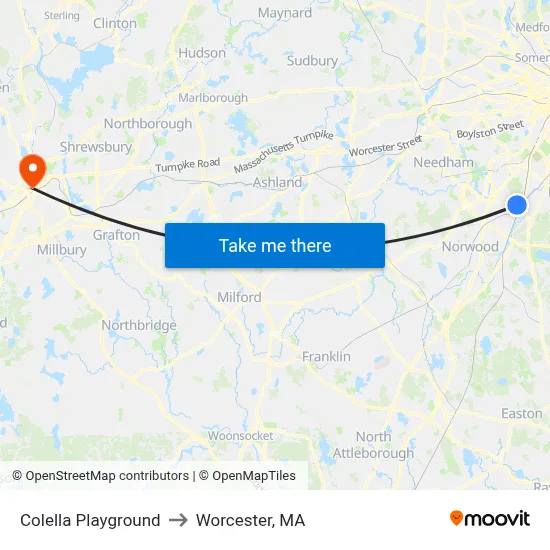 Colella Playground to Worcester, MA map