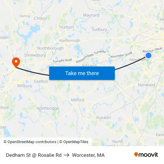Dedham St @ Rosalie Rd to Worcester, MA map