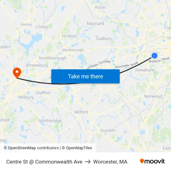 Centre St @ Commonwealth Ave to Worcester, MA map