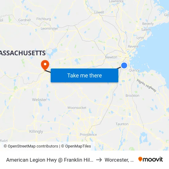 American Legion Hwy @ Franklin Hill Ave to Worcester, MA map