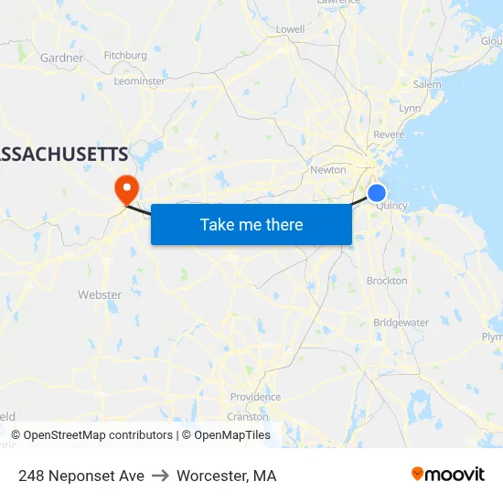 248 Neponset Ave to Worcester, MA map