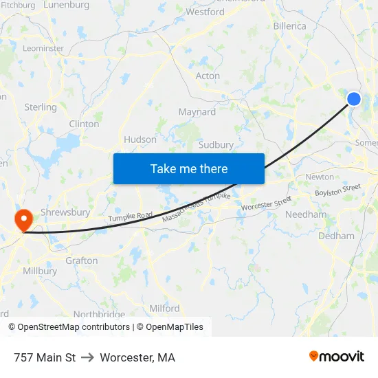 757 Main St to Worcester, MA map