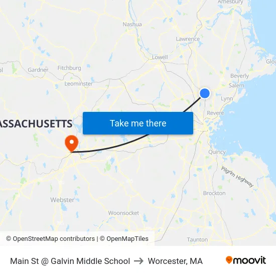 Main St @ Galvin Middle School to Worcester, MA map