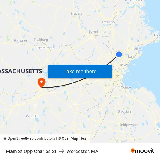 Main St Opp Charles St to Worcester, MA map