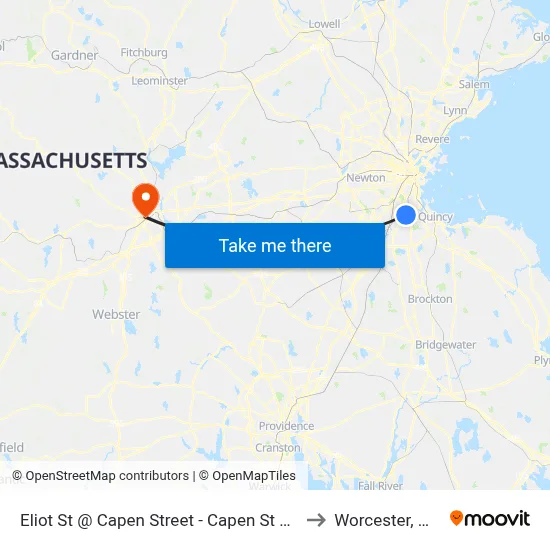 Eliot St @ Capen Street - Capen St Sta to Worcester, MA map