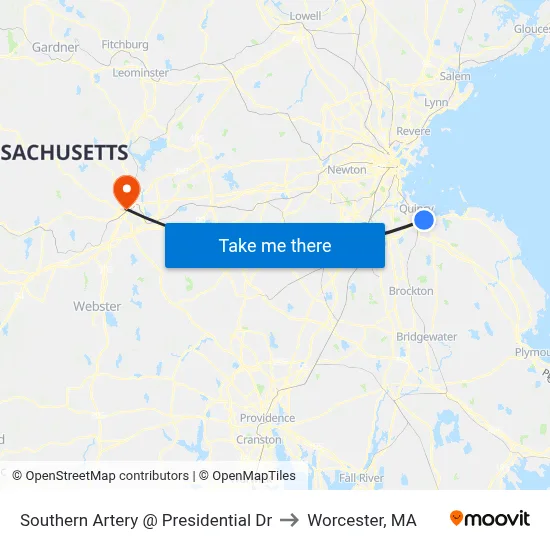 Southern Artery @ Presidential Dr to Worcester, MA map