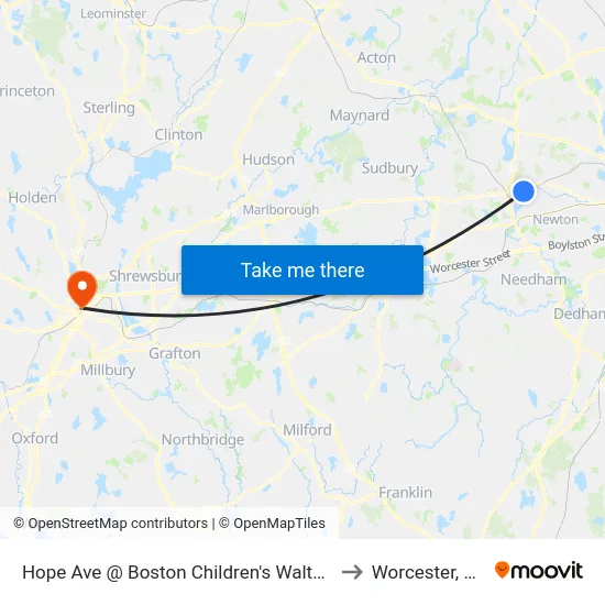 Hope Ave @ Boston Children's Waltham to Worcester, MA map