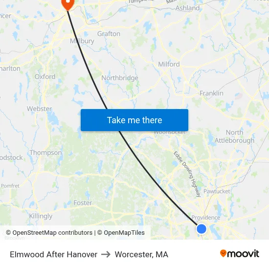 Elmwood After Hanover to Worcester, MA map