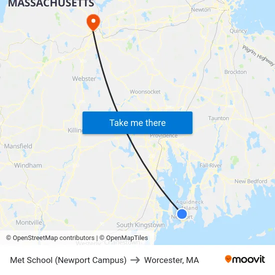 Met School (Newport Campus) to Worcester, MA map