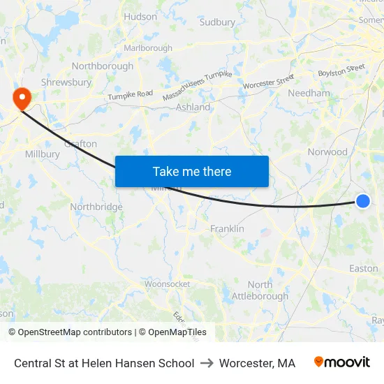 Central St at Helen Hansen School to Worcester, MA map