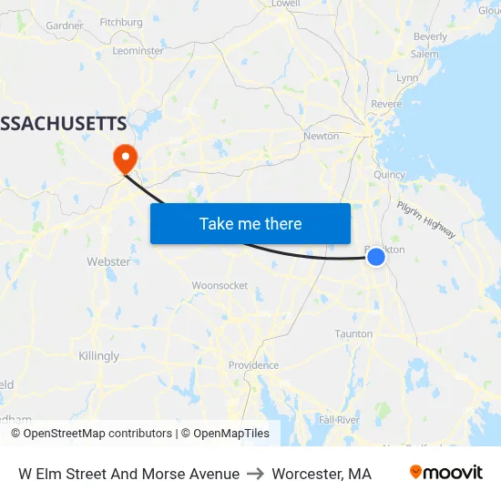 W Elm Street And Morse Avenue to Worcester, MA map