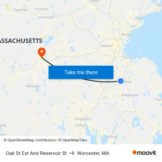 Oak St Ext And Reservoir St to Worcester, MA map