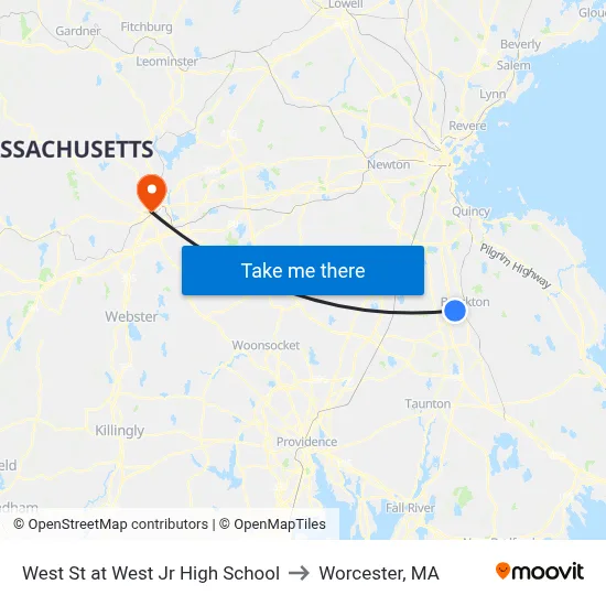 West St at West Jr High School to Worcester, MA map