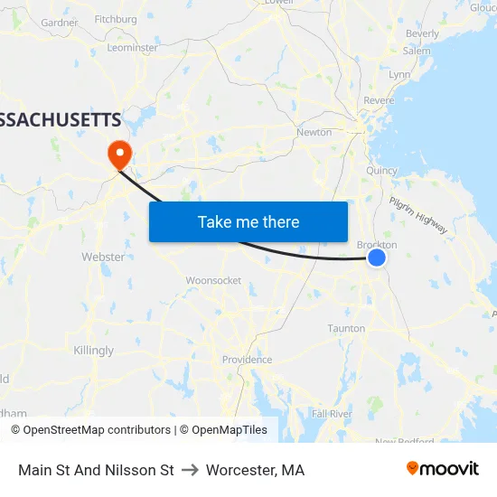 Main St And Nilsson St to Worcester, MA map
