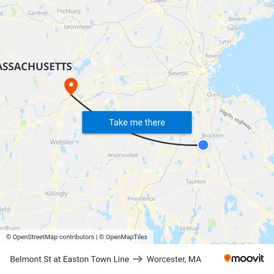 Belmont St at Easton Town Line to Worcester, MA map