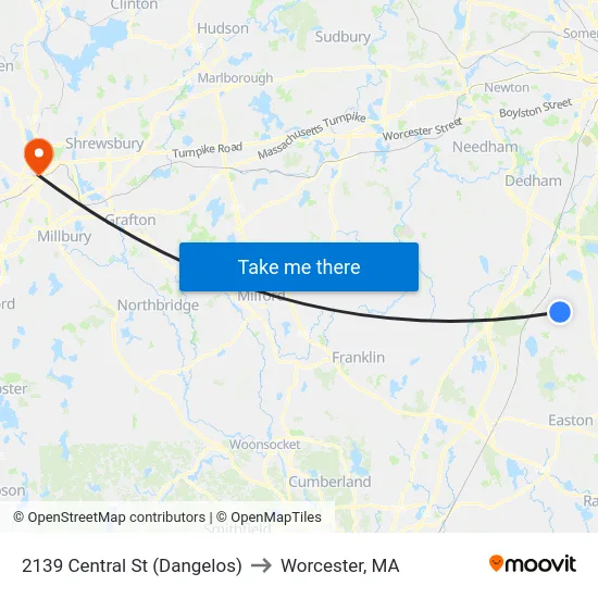 2139 Central St (Dangelos) to Worcester, MA map