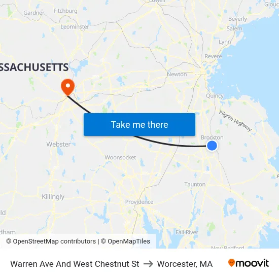 Warren Ave And West Chestnut St to Worcester, MA map