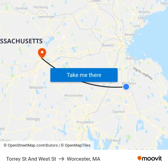 Torrey St And West St to Worcester, MA map